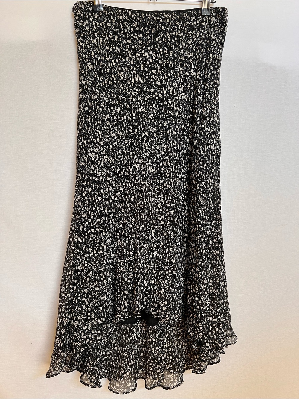 Lauren Ralph Lauren 100% Silk Black and White High-Low Floral Skirt